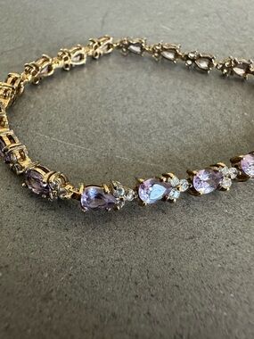 Vintage Gold-Plated over Sterling Silver Amethyst Teardrop Tennis Bracelet